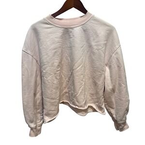 Left On Friday Women Pale Pink Cropped Raw Hem Fleece Pullover Sweatshirt S/M